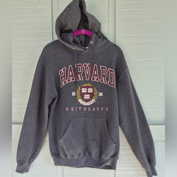 Jerzees Tops - Vtg Harvard University Crest Gray & Maroon Kangaroo Pocket Hoodie Sweatshirt S
